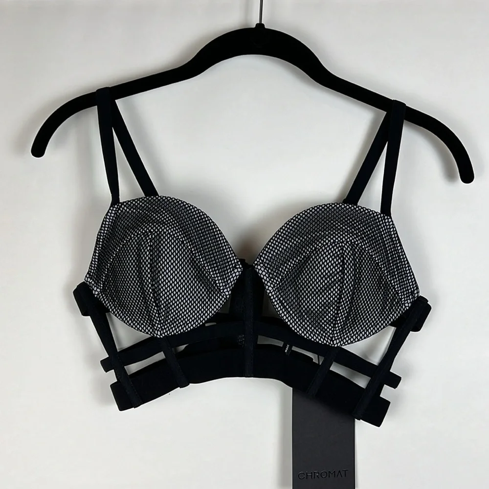 NWT CHROMAT Cage Bralette Black Mesh Bra Small